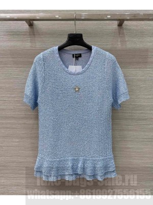 Chanel Women's Silver Sequined Sweater Blue