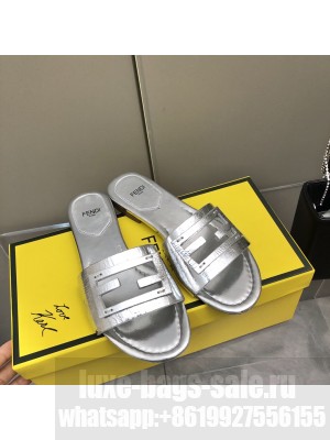 Fendi BAGUETTE Silver leather slides 2022 Collection