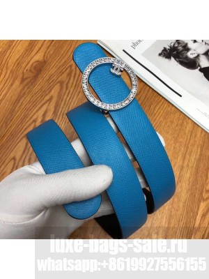 Chanel Width 3cm Grainy Calfskin Belt With Crystal Round Buckle Blue 2020 Collection