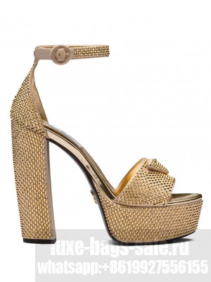 Prada Women's Satin Platform Sandals With Crystals 1XP53B Golden