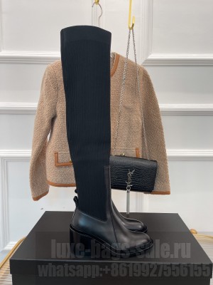 JIL SANDER Lambskin & Knitted 7.5cm Heel Knee Boots Black