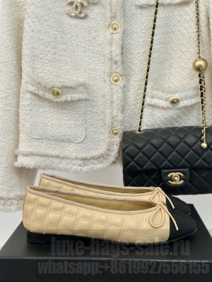 Chanel Quilted Lambskin & Grosgrain Ballet Flats Beige 2024 