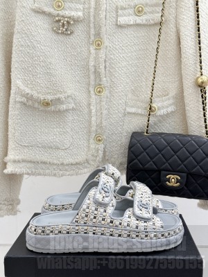 Chanel Velcro Beach Slide Sandals Blue 2025