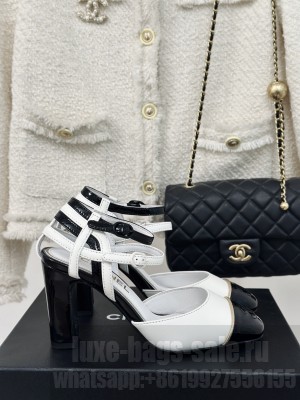 Chanel calfskin 8.5cm Chunky Heel sandals White