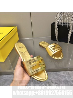 Fendi BAGUETTE Gold leather slides 2022 Collection