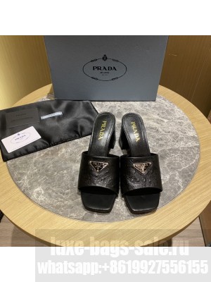 Prada 6.5cm ostrich skin slides sandals Mule2022 Collection black