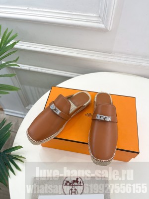 Hermes espadrille in goatskin with Kelly Buckle Mule 2024 brown