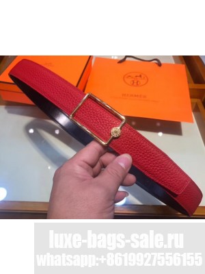 Hermes Width 3.2cm Oscar Buckle Reversible Leather Belt Red/Gold