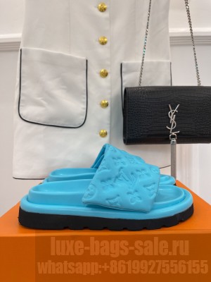 Louis Vuitton Unisex Pool Pillow Comfort Slide Sandals in Monogram Textile Blue