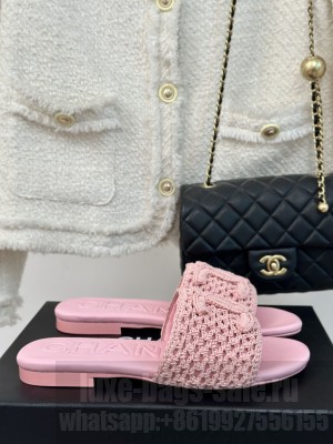 Chanel Crochet Flat Slides Sandal Pink 2024 