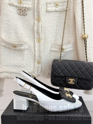 Chanel Lambskin cc Metal slingback Pumps White