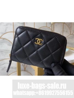 Chanel Classic Small Zipped Coin Purse 69272 Lambskin Black/Gold