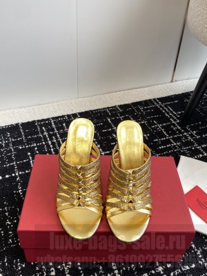 Valentino Lambskin with Crystal Mule 100mm Gold