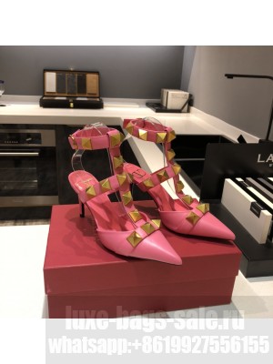 Valentino Garavani Roman Stud 80mm pump with straps embellished with maxi studs pink 2021 Collection