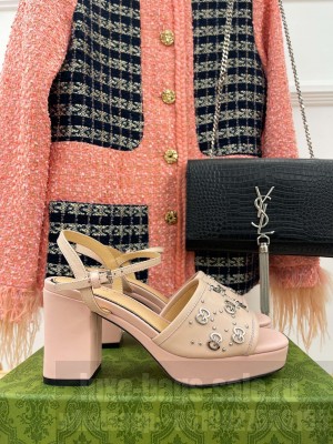 Gucci Leather Interlocking G Studs Platform Sandal 8.5cm 2023 Pink