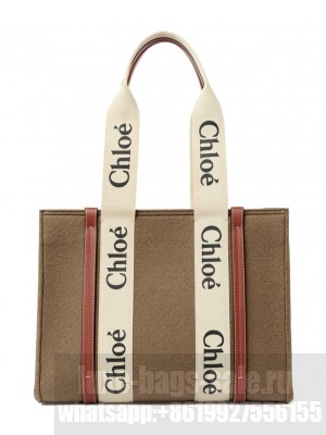 Chloe Medium Woody Tote Bag Apricot