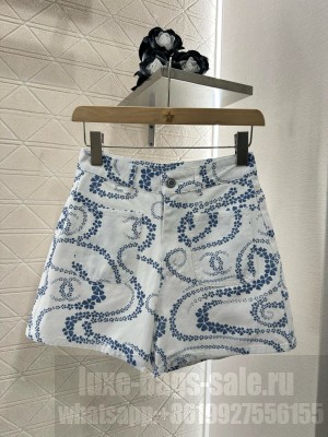 Chanel Printed denim Shorts Blue