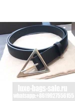 Bottega Veneta Width 2.5cm Triangular Buckle Belt Leather Black/Silver 2020