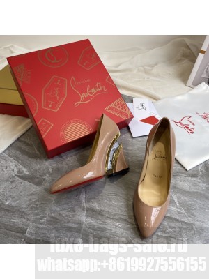 Christian Louboutin Patent Leather Wedge Pumps Nude 2021 Collection
