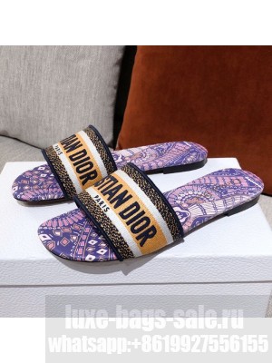 Dior Dway Embroidered Cotton Flat Slide Sandals Purple/Beige Spring/Summer 2021 Collection