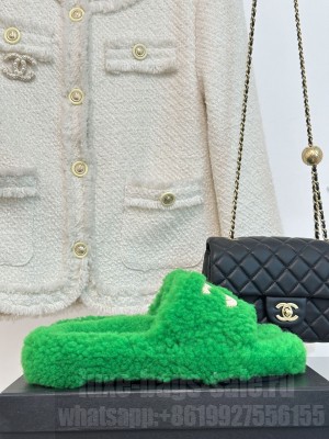 Chanel Shearling Flat Slide Sandals 2023 03