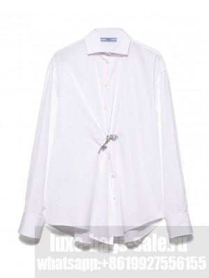 Prada Women's Poplin Shirt With Crystal Brooch White