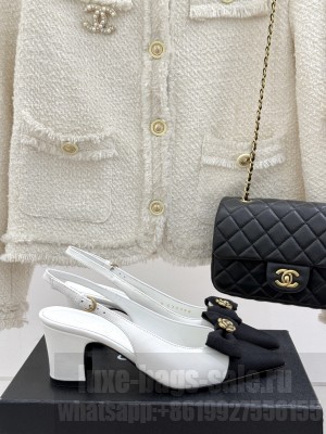 Chanel Camellia Bowknot Chunky Heel Slingback Sandals White 2025 
