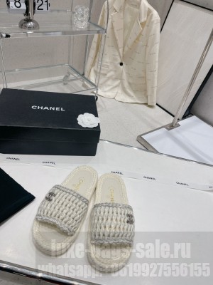 Chanel Cord Flat Slide Sandals 2023SS White