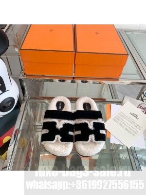 Hermes woolskin Oran Flat Slide Sandals 145 2022 Collection