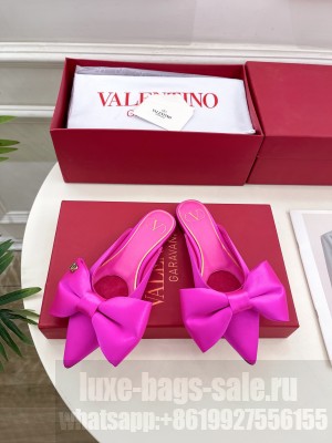 VALENTINO UN CHÂTEAU BOW FLAT MULES SATIN PURPLE