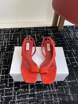 TOTEME suede heeled thong sandals red
