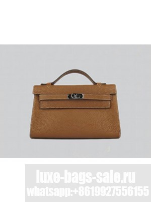 HERMES KELLY 22 CALFSKIN LEATHER CLUTCH BAG IN LIGHT COFFEE 