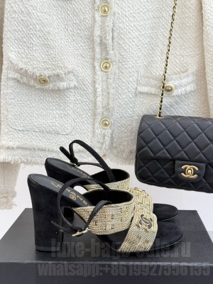 Chanel Leather & metal Chain CC Logo 9cm Sandals Black 2025