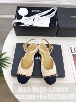 Chanel Quilted Silk with Chain Flat Sandals beige 2025