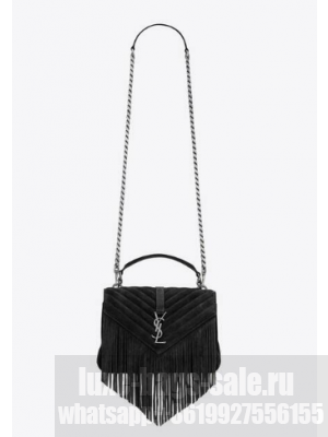 SAINT LAURENT COLLEGE MEDIUM CHAIN BAG IN LIGHT SUEDE WITH FRINGES 5317050 black