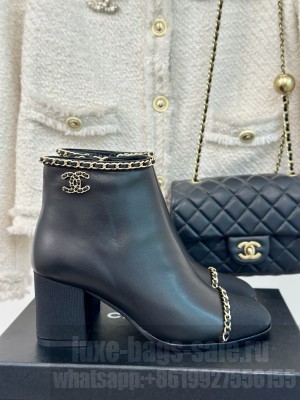 Chanel Women's Calfskin & Grosgrain With Chain Boots Black
