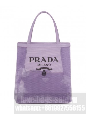 Prada Small sequined mesh tote bag 1BG417 Purple