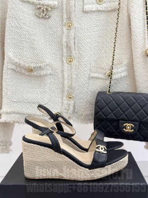 Chanel Rope CC Wedge Black sandals