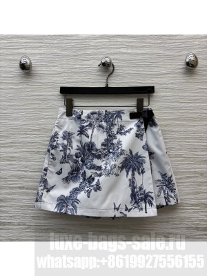 Chiristian Dior Dioriviera Skort White and Blue Toile de Jouy Palms Jacquard Technical Taffeta