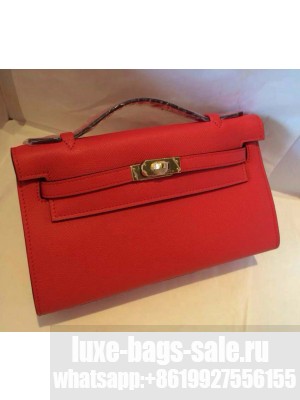 HERMES KELLY 22 EPSOM LEATHER CLUTCH BAG IN RED