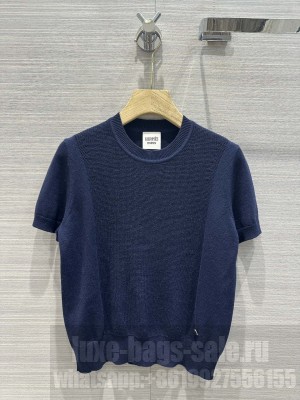 Hermes Round neck cotton and cashmere blend top navy