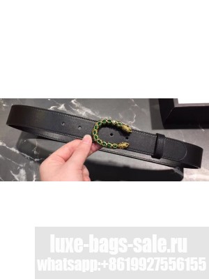 Gucci Width 3.5cm Leather Belt Black with Green Crystal Dionysus Buckle