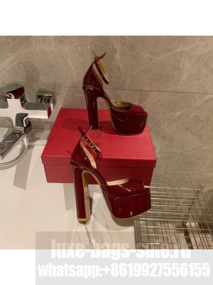 VALENTINO GARAVANI TAN-GO PLATFORM PEEP TOE PUMP IN PATENT LEATHER 155 MM 2022 COLLECTION BURGANDY