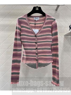 Chanel Women's Striped Knitted Cardigan Pink