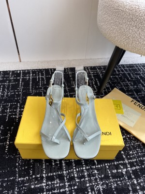Fendi FFold medium-heeled sandals 6cm in Calfskin Leather Green