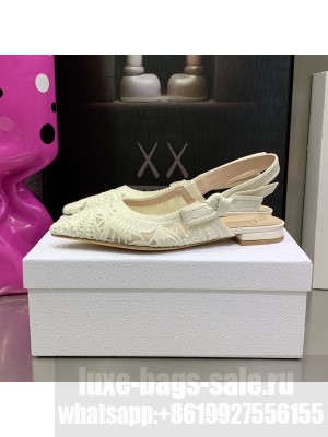 Dior J'Adior Slingback Ballerinas Flat in White Macrame Embroidered Cotton 2022 Collection
