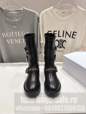 Christian Dior D-Fight Ankle Boot Black Calfskin and Leather-Effect Stretch Material