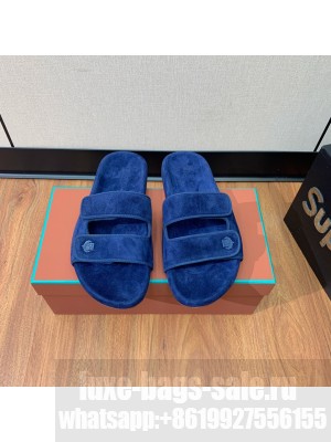 Loro Piana Man's Suede Flat Slippers Navy