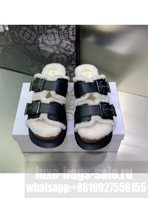 Christian Dior DIORQUAKE STRAP SANDAL Black Calfskin With Shearling