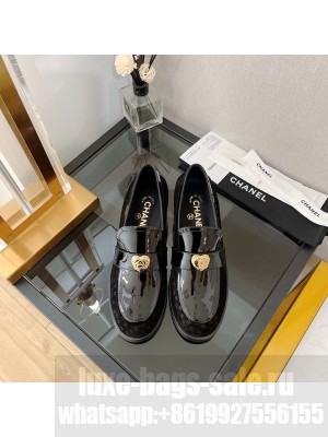 Chanel Patent Leather and CC Suede Loafers with Love Charm G39697 Black
